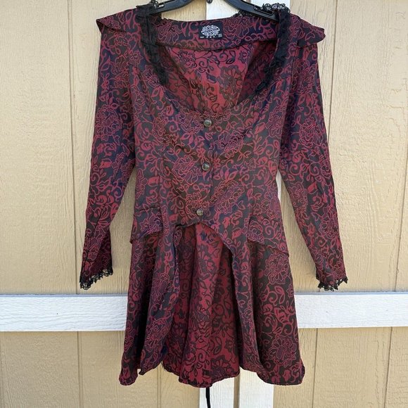H&R Hearts and Roses Red Floral Gothic Steampunk Corset Jacket Women’s Size 8 - Picture 1 of 8